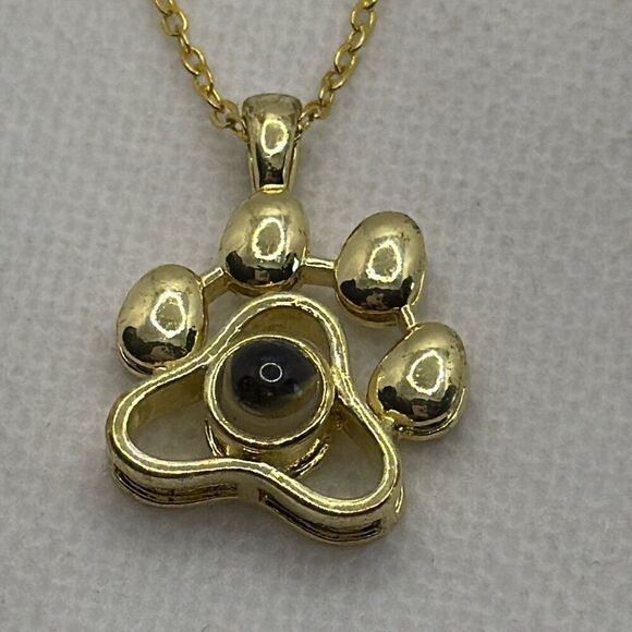 Brand New!! Chain necklace with 3D dog paw and faux moonstone - Picture 2 of 4